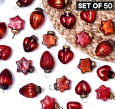 50 Pieces Crimson Tiny Christmas Ornaments In Assorted Styles